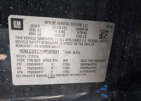 2017 Chevrolet Tahoe Commercial Fleet из США, поврежденный, VIN 1GNLCDEC2HR187691